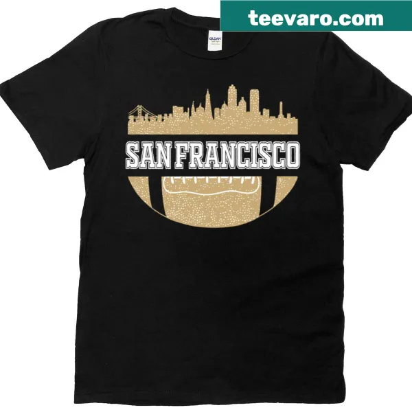 Vintage-inspired t-shirt with San Francisco skyline and 49ers theme