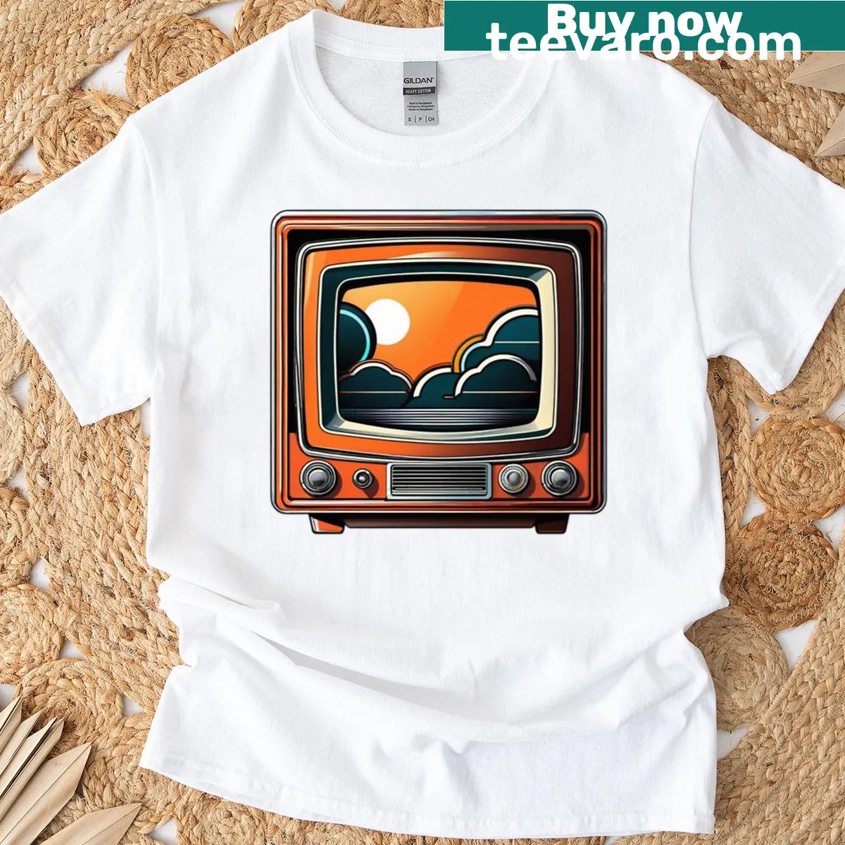 Retro futuristic digital sticker graphic on an oversized T-shirt — on a men's t-shirt