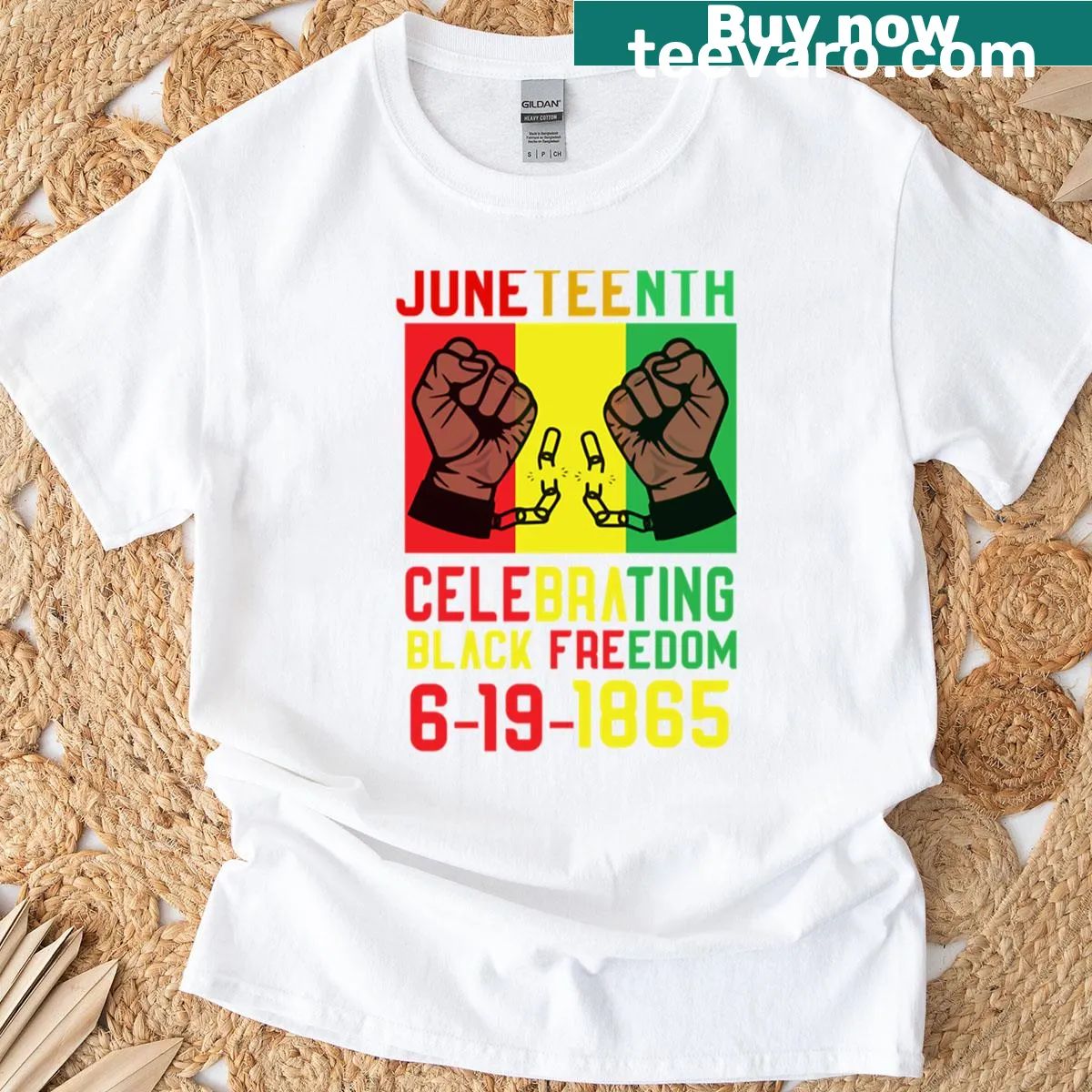 Juneteenth themed t-shirt with a design symbolizing freedom — on a men's t-shirt