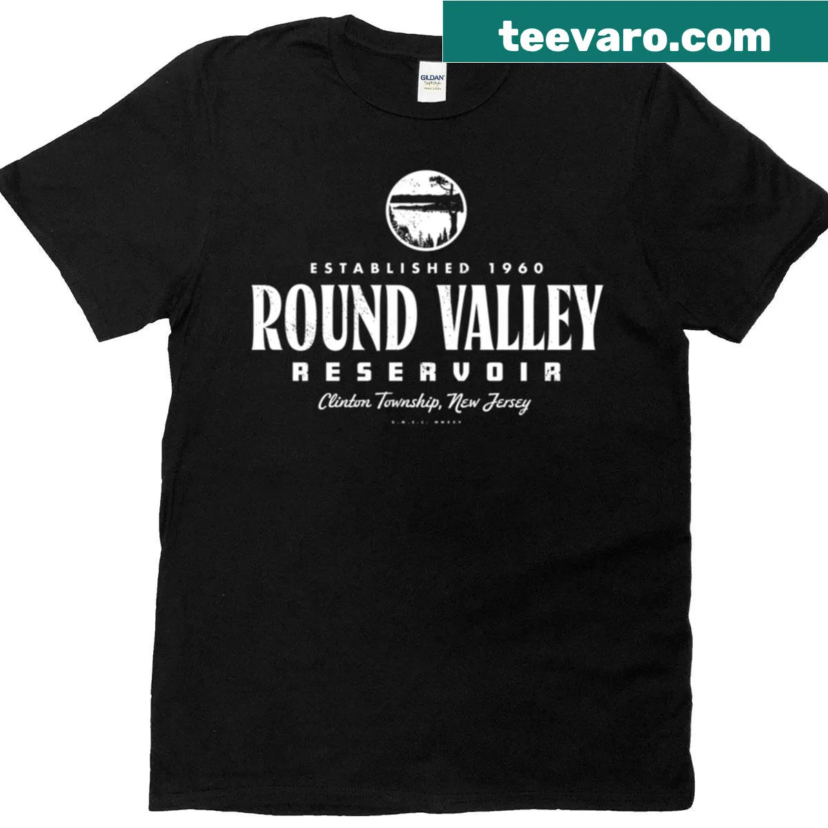 Vintage Round Valley Reservoir shirt with classic wordmark — on a men's t-shirt