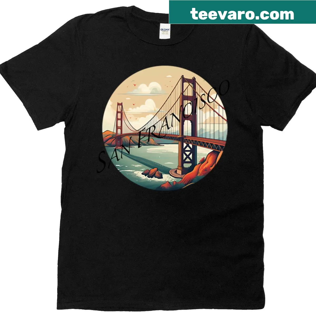 Simple San Francisco T-shirt with clean typography — on a men's t-shirt