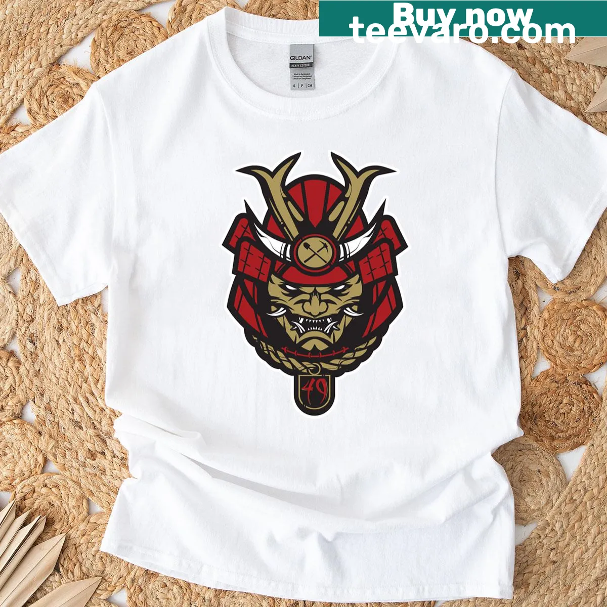 Oversized t-shirt with samurai and football graphic design — on a men's t-shirt