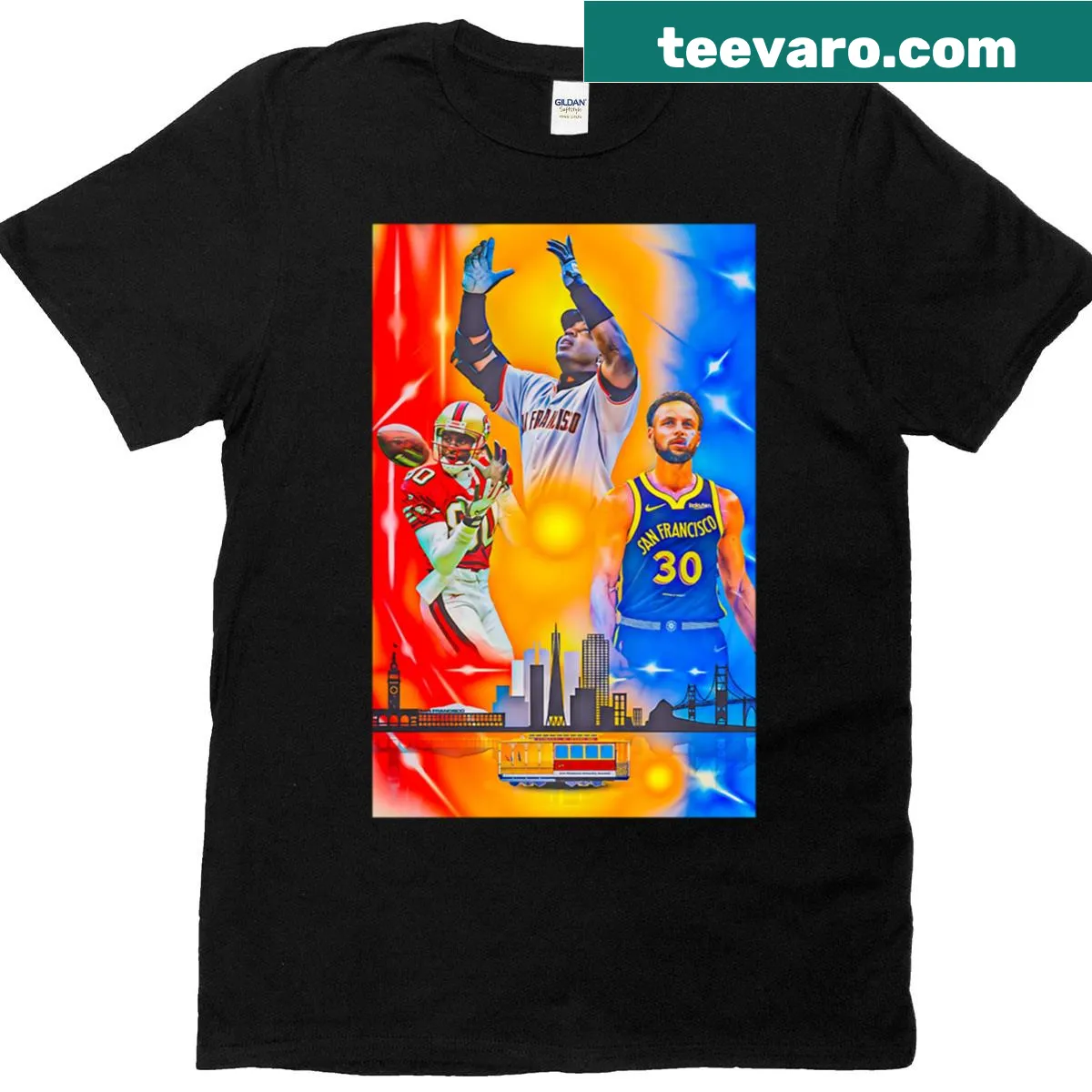 Vintage-style T-shirt honoring San Francisco sports legends — on a men's t-shirt