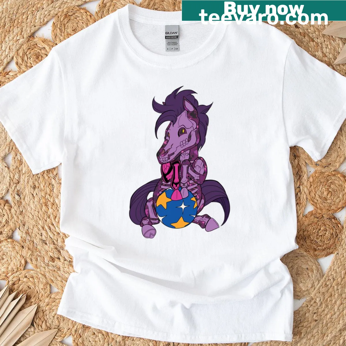 Graphic of a whimsical phantom horse design — on a men's t-shirt