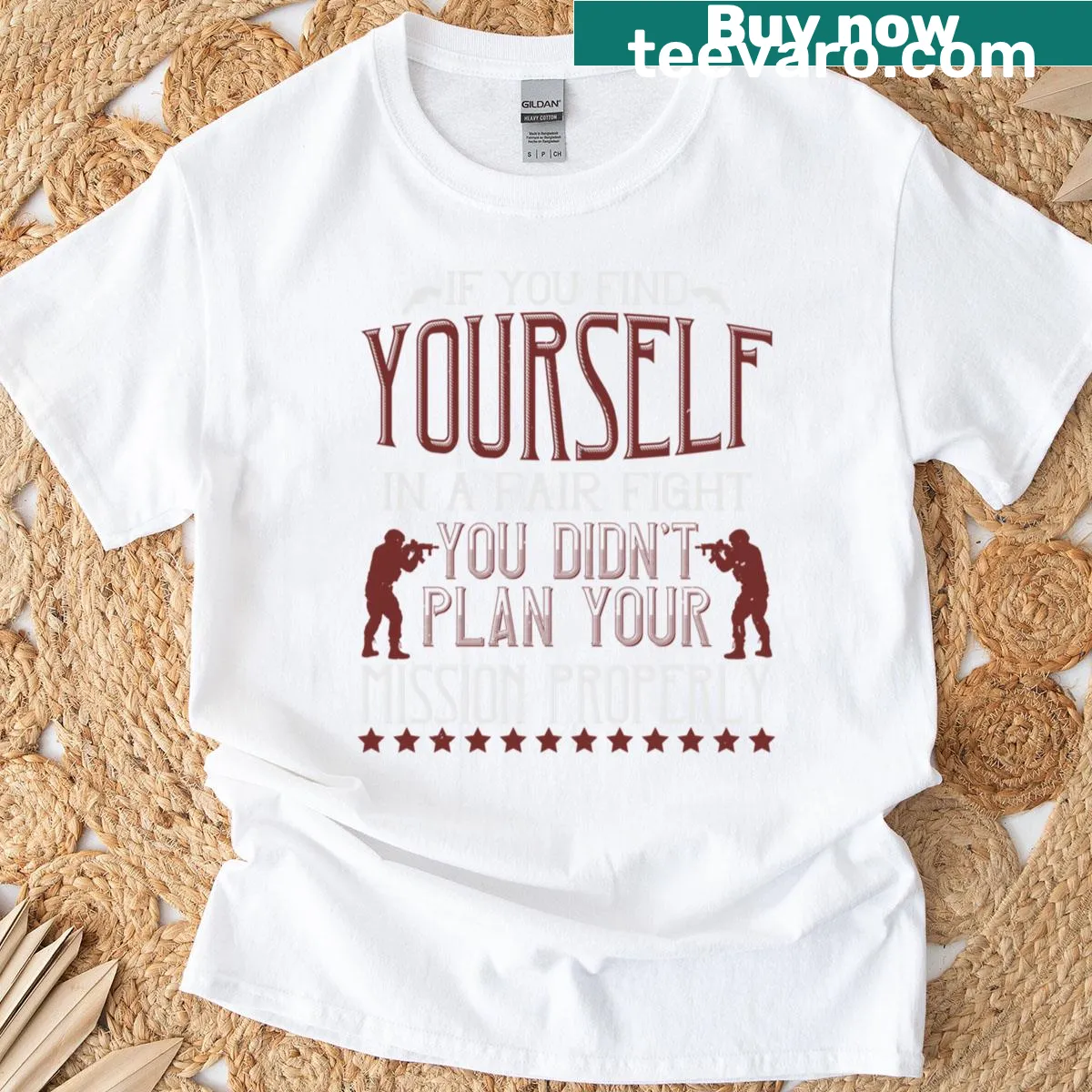 Edgy t-shirt with military quote in strong typography — on a men's t-shirt