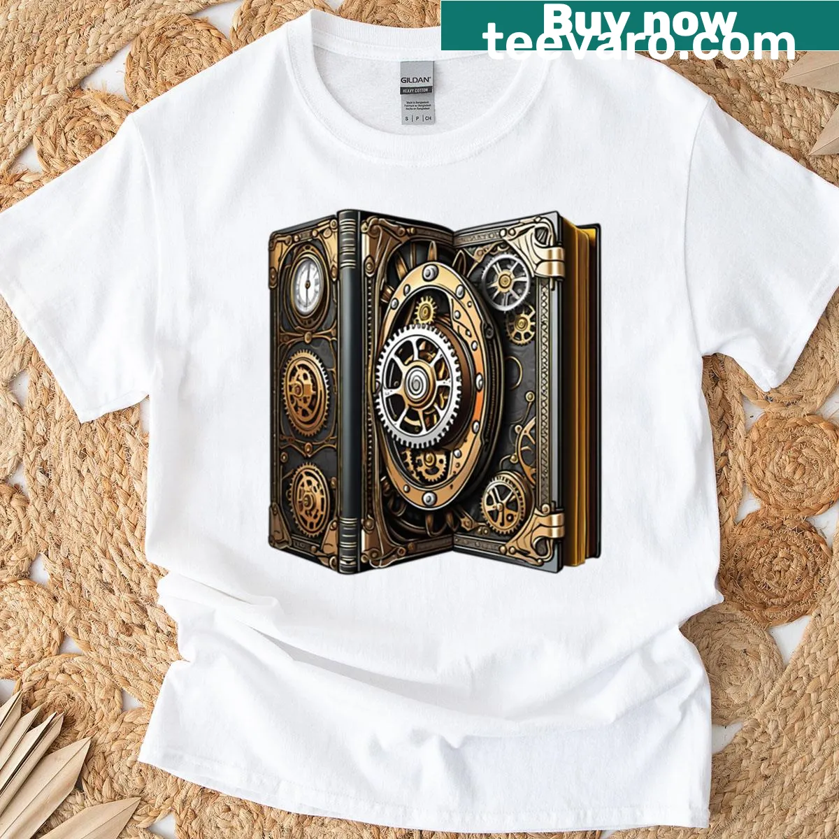 Typographic t-shirt featuring steampunk-themed text about digital painting and design — on a men's t-shirt
