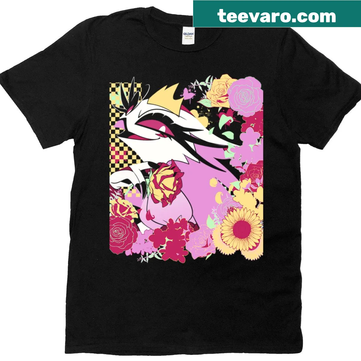 Oversized t-shirt featuring whimsical spring flower illustrations — on a men's t-shirt