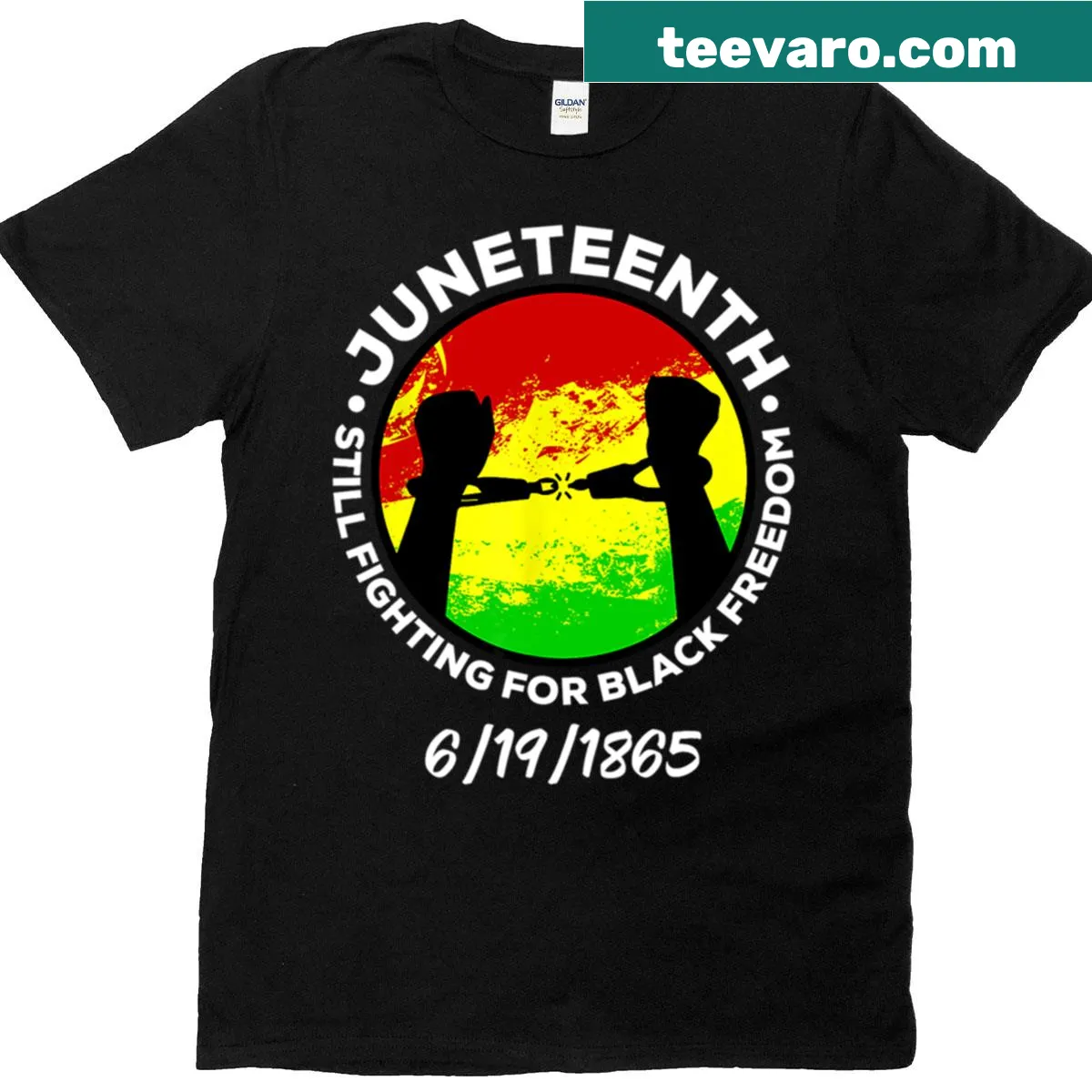 Typographic design celebrating Juneteenth and Black freedom — on a men's t-shirt