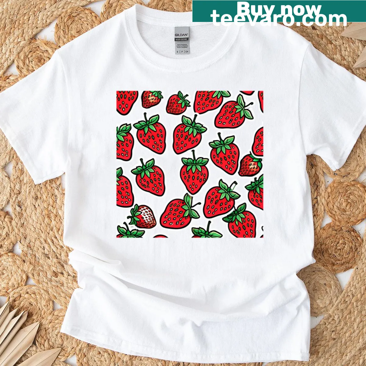 T-shirt featuring an adorable strawberry graphic — on a men's t-shirt