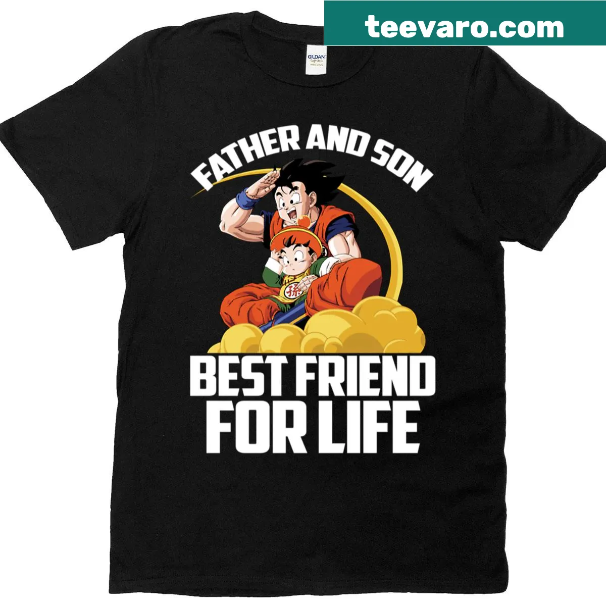 Illustration of a father and son as Super Saiyans on a t-shirt — on a men's t-shirt