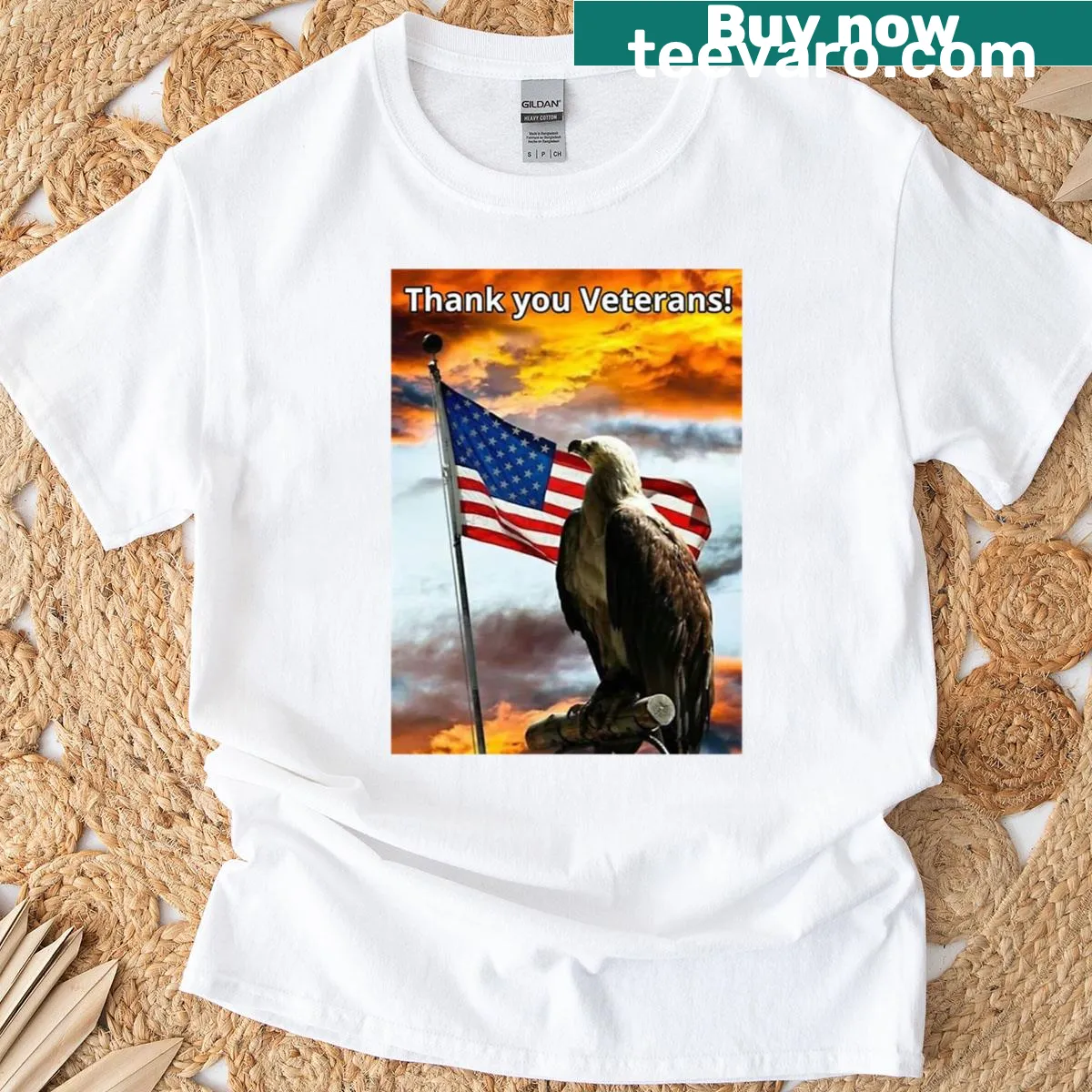 Illustrative T-shirt expressing gratitude to veterans. — on a men's t-shirt