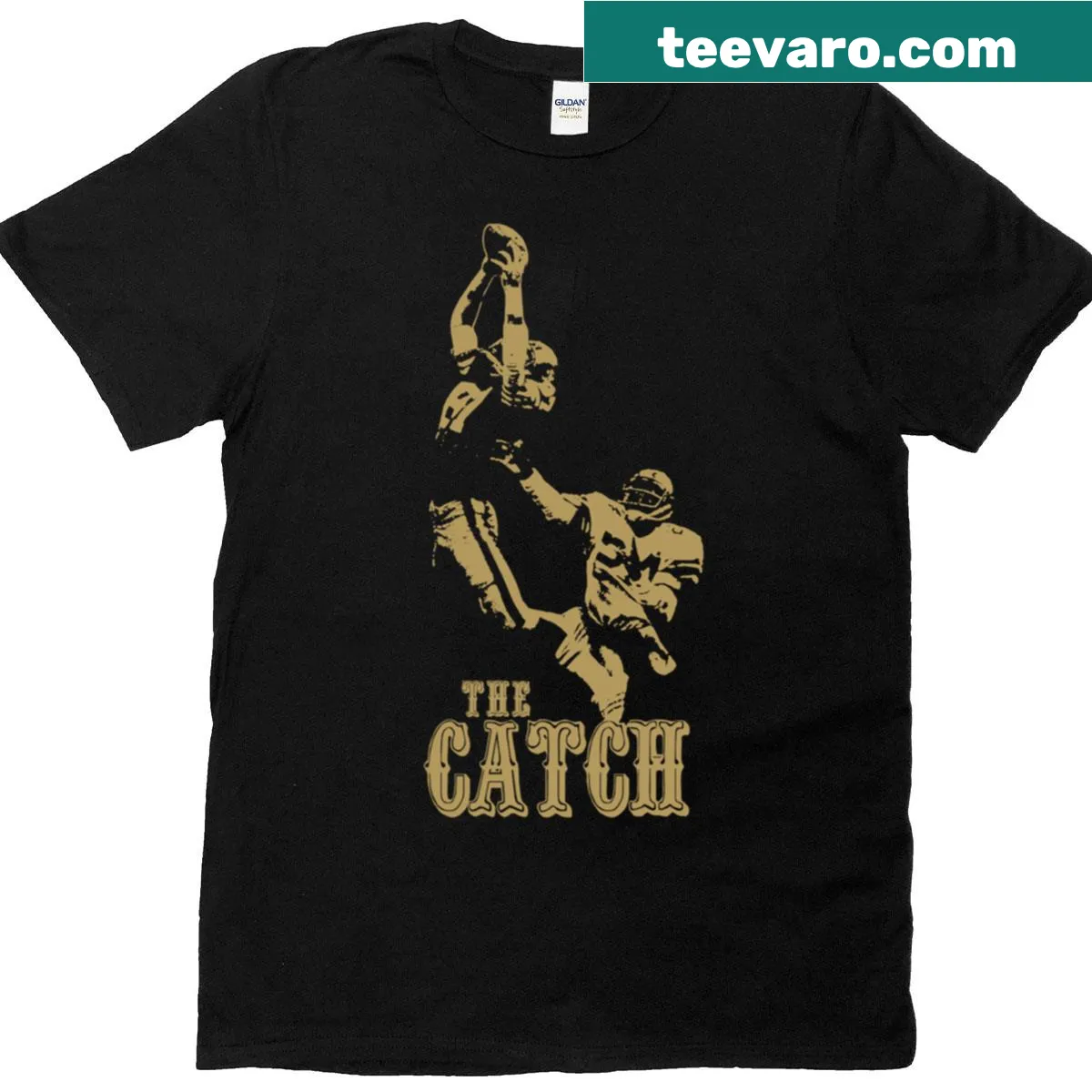 Illustration commemorating Dwight Clark's iconic catch in football — on a men's t-shirt