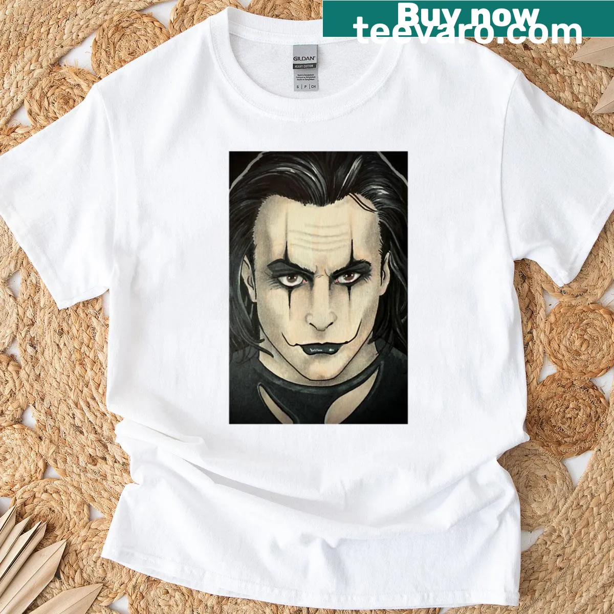 Illustrative T-shirt inspired by The Crow with iconic imagery. — on a men's t-shirt