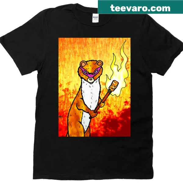 Illustrated T-shirt of a whimsical fire weasel
