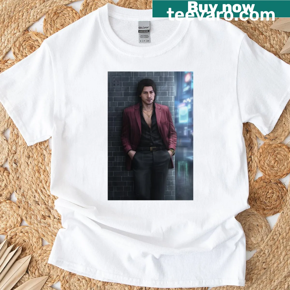 Oversized T-shirt featuring a gaming-inspired graphic from Kamurocho — on a men's t-shirt