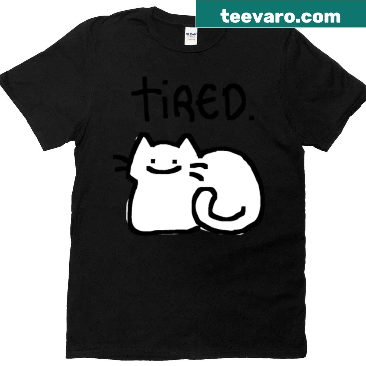 Illustration of a tired cat on a T-shirt — on a men's t-shirt