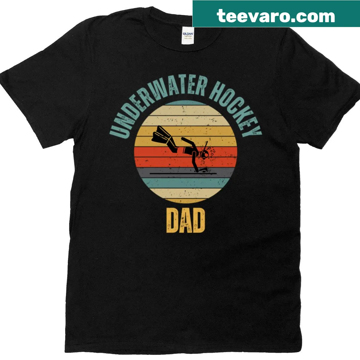 Active T-shirt featuring dynamic underwater hockey graphic for sports enthusiasts — on a men's t-shirt