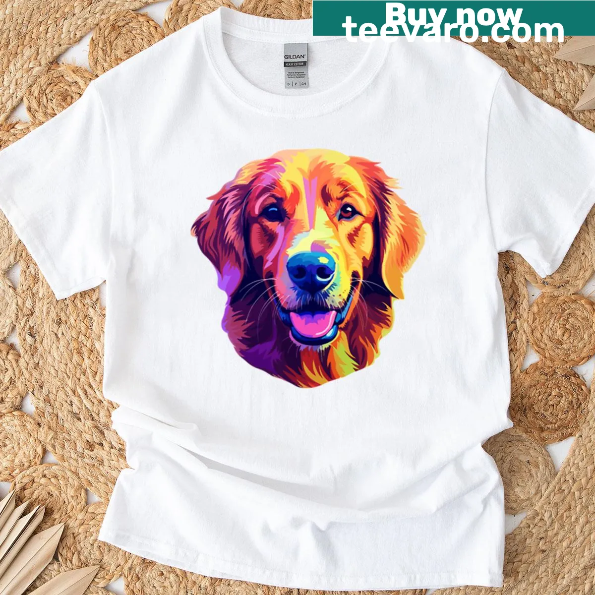 Pop art Golden Retriever t-shirt with playful graphics — on a men's t-shirt