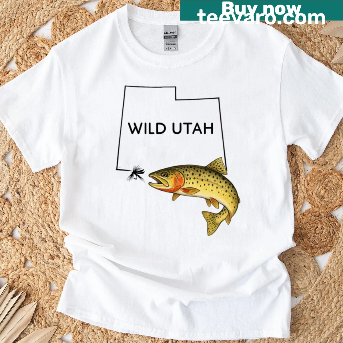 Oversized T-shirt featuring an illustration of a Wild Utah Cutthroat Trout — on a men's t-shirt
