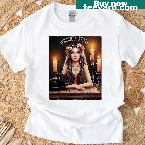 Oversized t-shirt with whimsical witch-inspired graphic design
