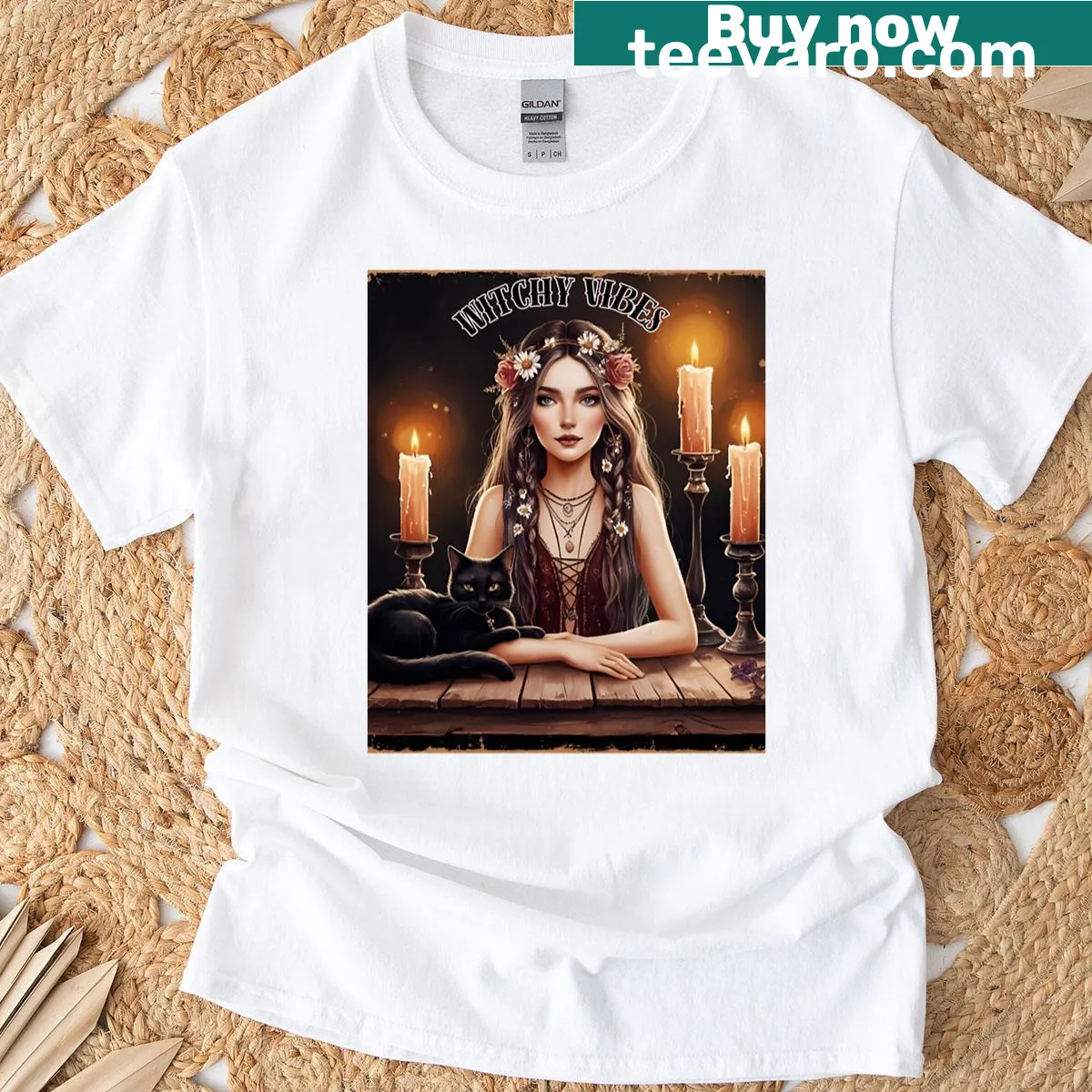 Oversized t-shirt with whimsical witch-inspired graphic design — on a men's t-shirt