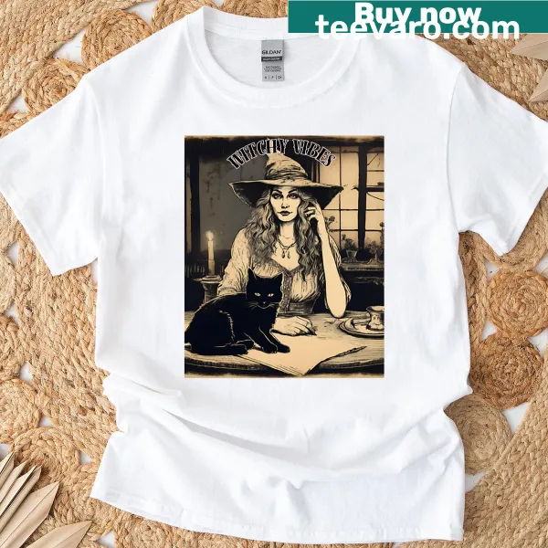 Charming witch-themed illustration on an oversized t-shirt
