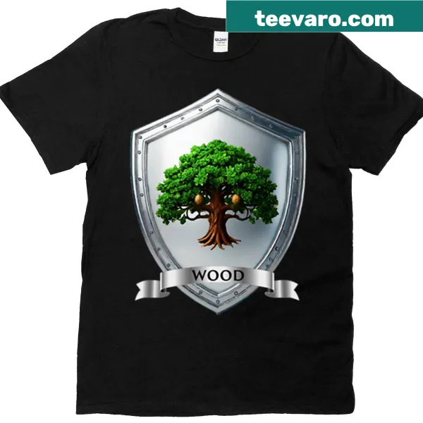 Oversized t-shirt featuring a wood crest shield and banner