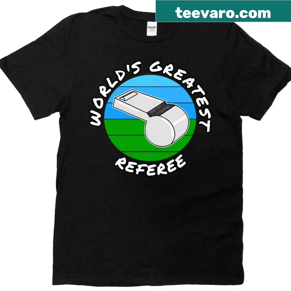 T-shirt with 'World's Greatest Referee' text design — on a men's t-shirt