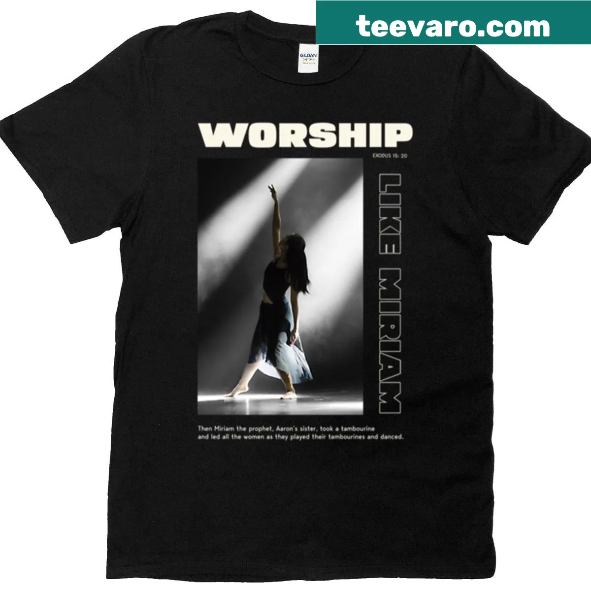 T-shirt with the phrase 'Worship God Like Miriam' — on a men's t-shirt