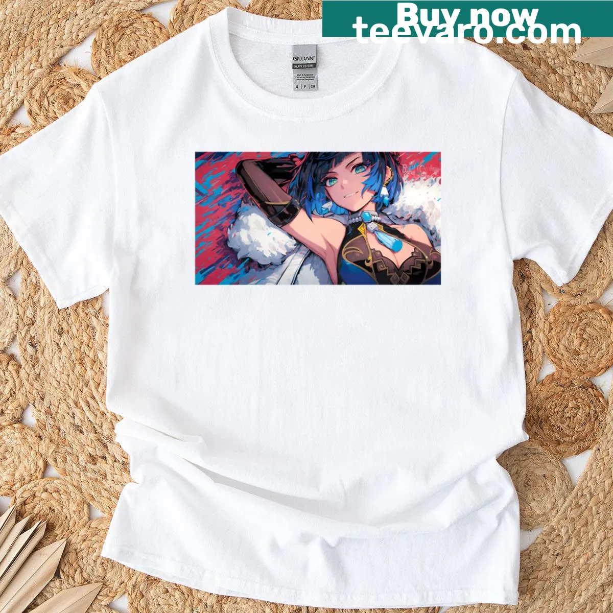 Genshin Impact T-shirt featuring Yelan as a Hydro Operative — on a men's t-shirt