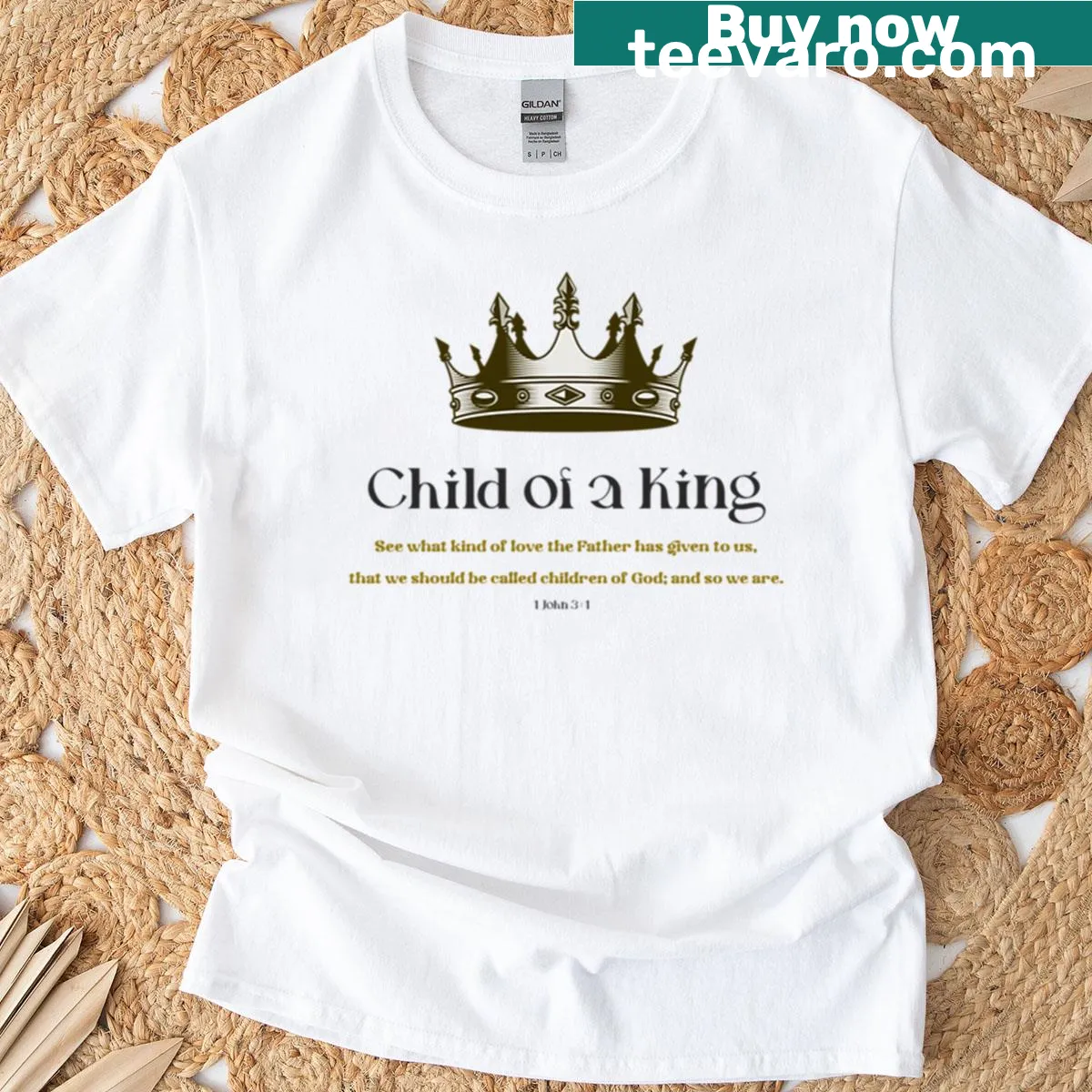Inspirational shirt with the phrase 'You Are The Child Of A King' prominently displayed. — on a men's t-shirt