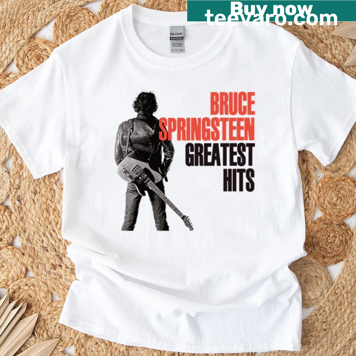 Typographic Bruce Springsteen t-shirt celebrating the artist — on a men's t-shirt