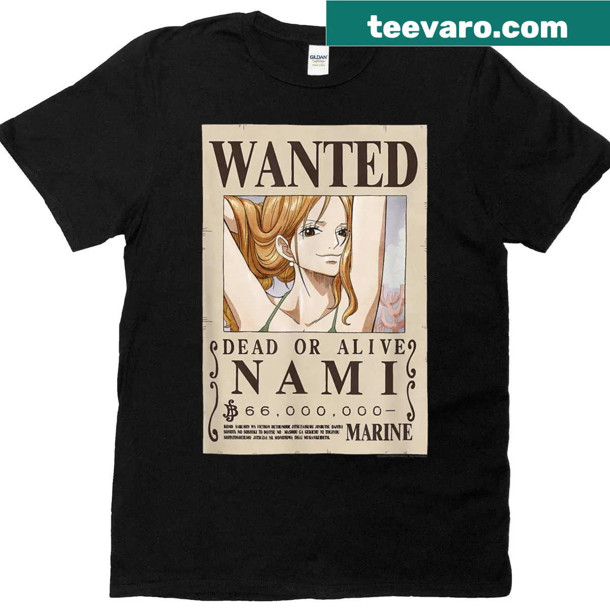 Wanted poster design featuring Nami as a cat burglar — on a men's t-shirt