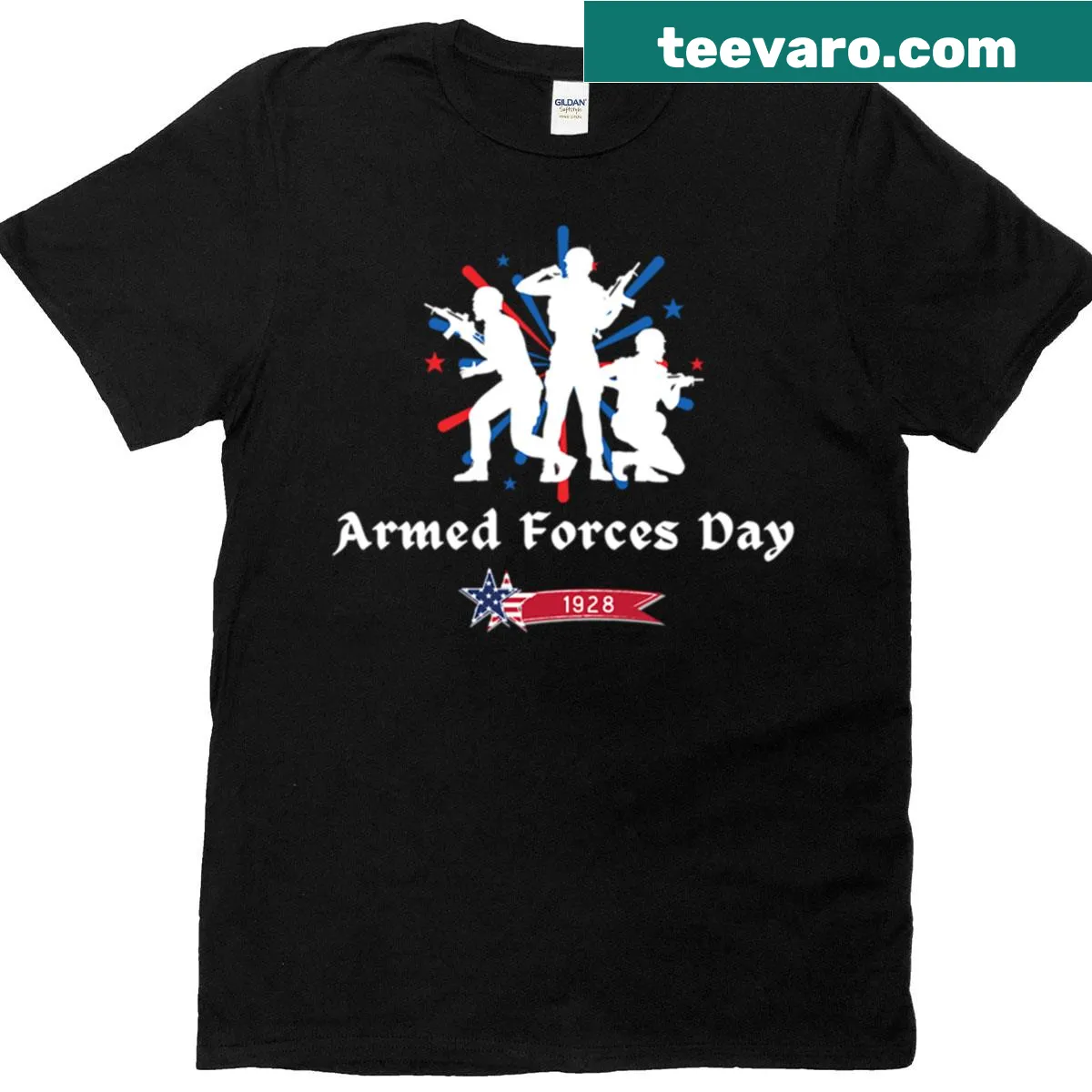T-shirt honoring Armed Forces Day with military-themed typography — on a men's t-shirt