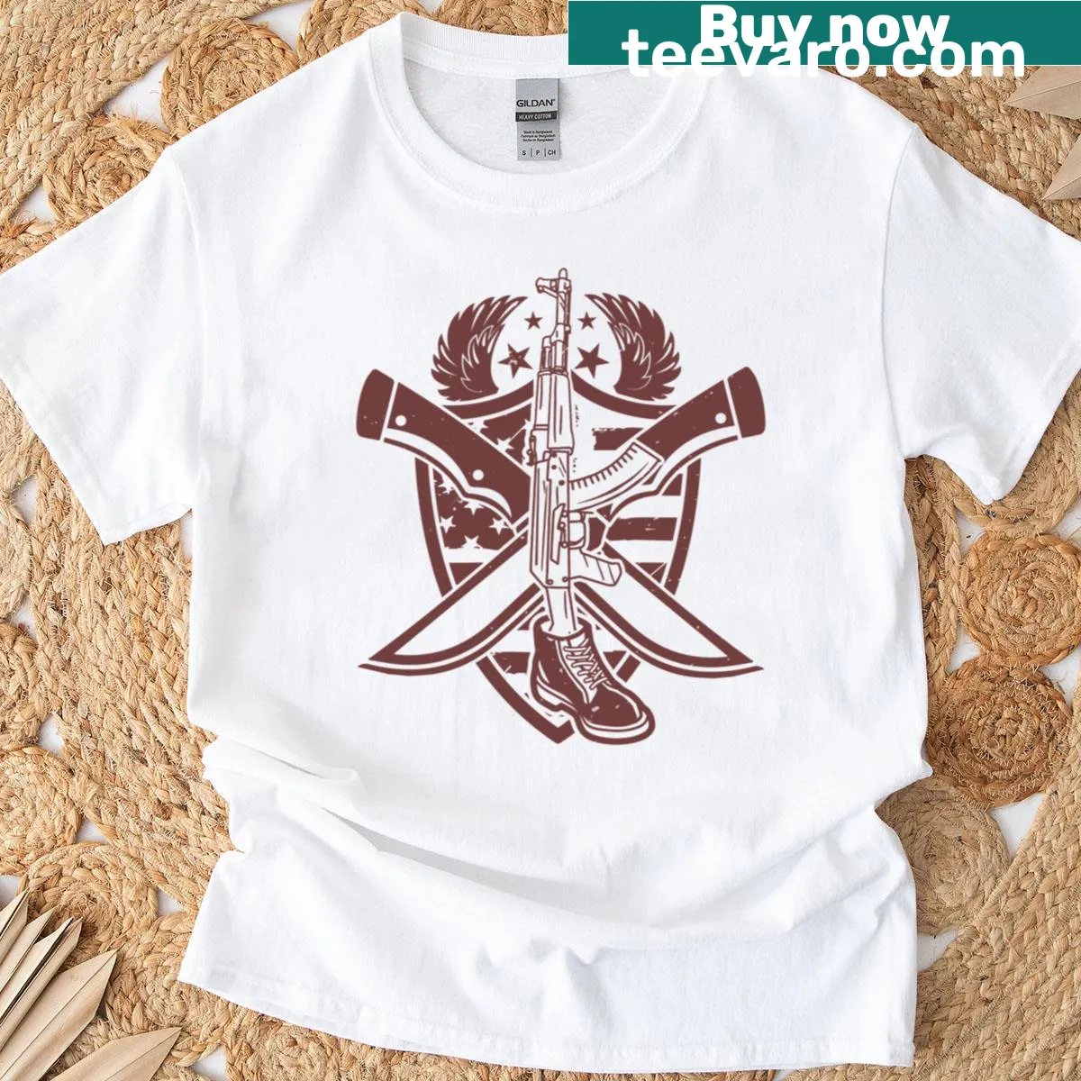 Patriotism oversized t-shirt featuring armed forces symbols — on a men's t-shirt