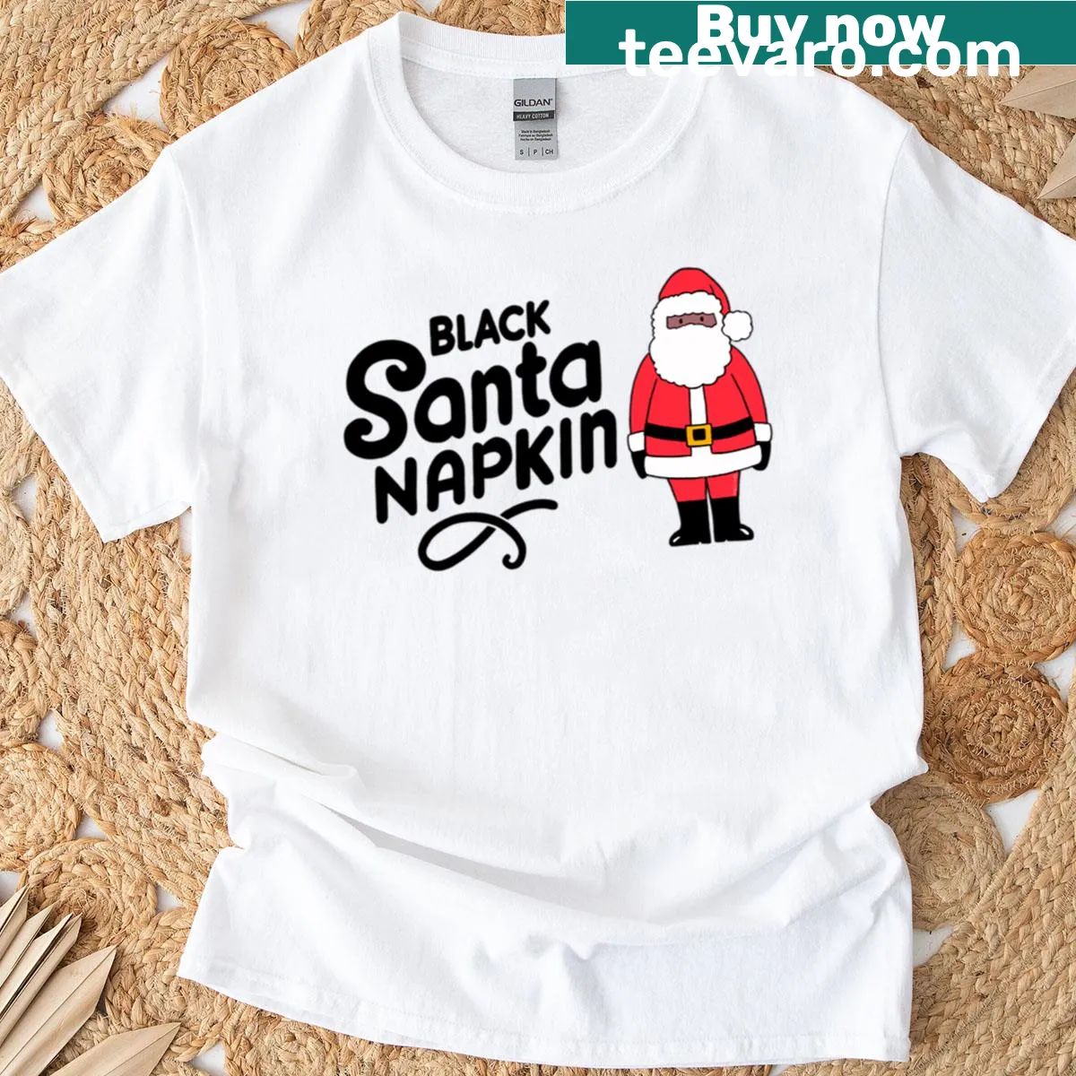 Oversized t-shirt featuring a playful Black Santa illustration — on a men's t-shirt