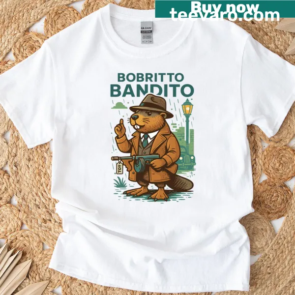 T-shirt featuring a funny cartoon design of Bobrito Bandito