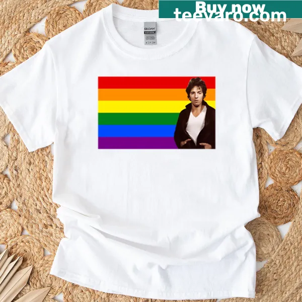 Playful Bruce Springsteen shirt with LGBTQ+ themed typography