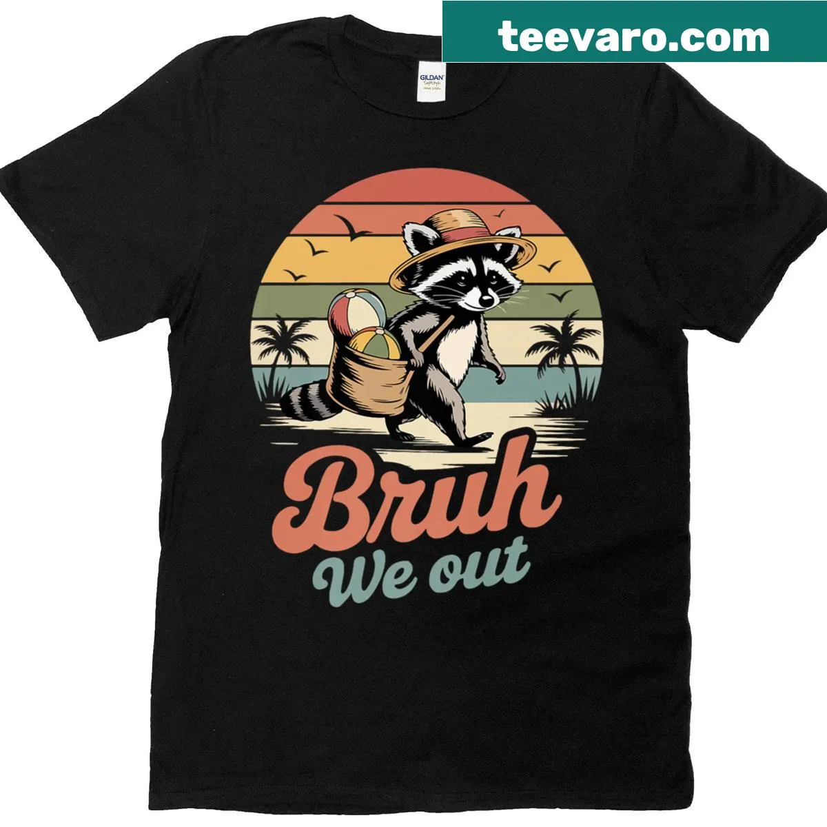 Raccoon graphic on T-shirt with text 'Bruh We Out' — on a men's t-shirt