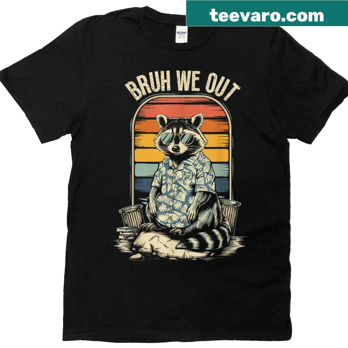 Funny Class of 2025 T-shirt with raccoon and 'Bruh We Out' — on a men's t-shirt