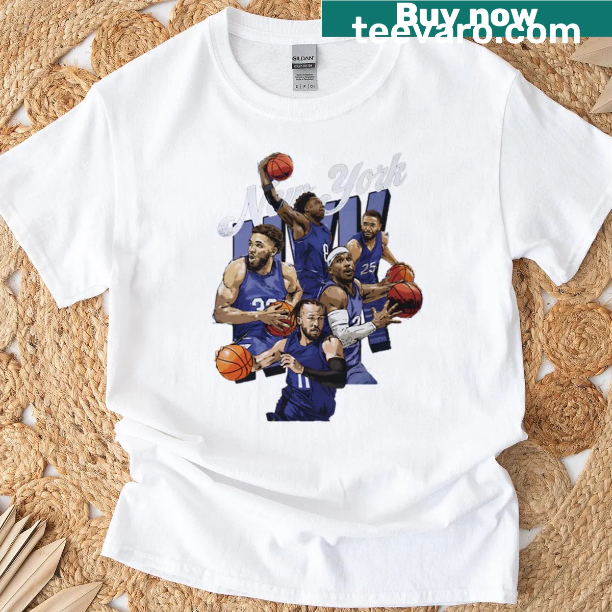 T-shirt featuring the names of New York basketball starting 5 — on a men's t-shirt