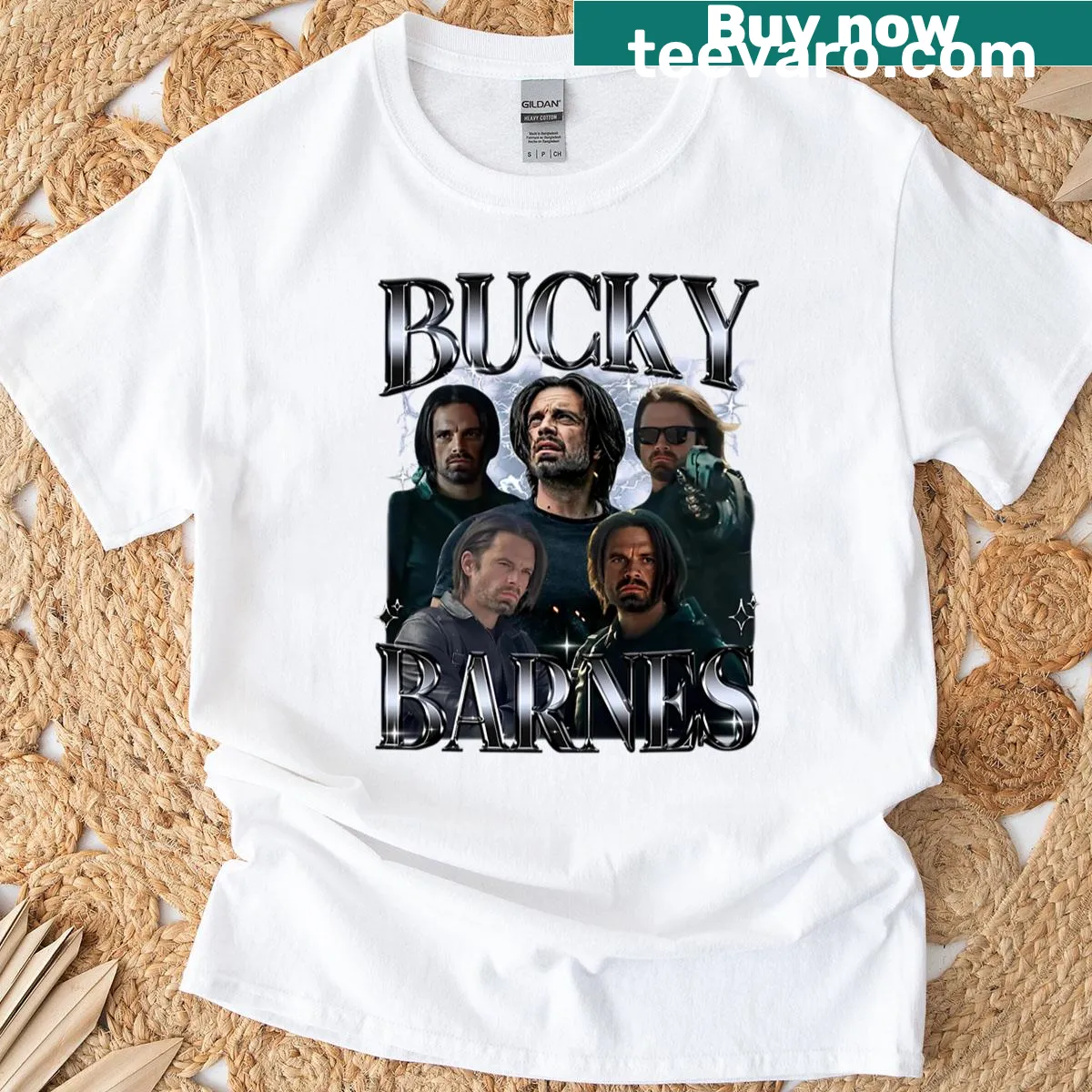 Bucky Barnes Thunderbolts illustration on a superhero t-shirt — on a men's t-shirt