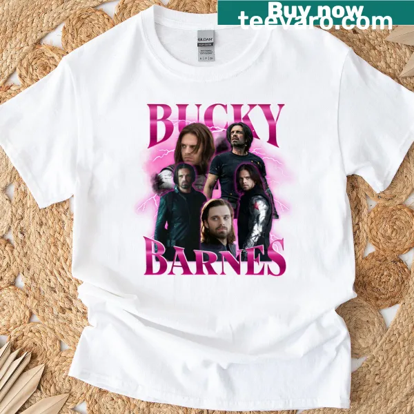 Retro collage graphic of Bucky Barnes Winter Soldier on a t-shirt