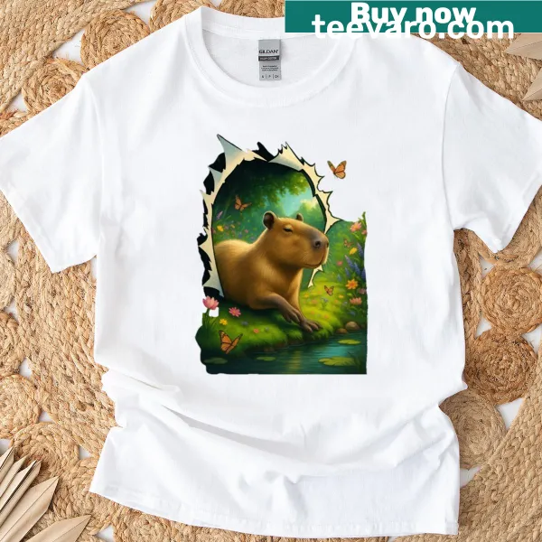 Capybara illustration passing through a magical portal