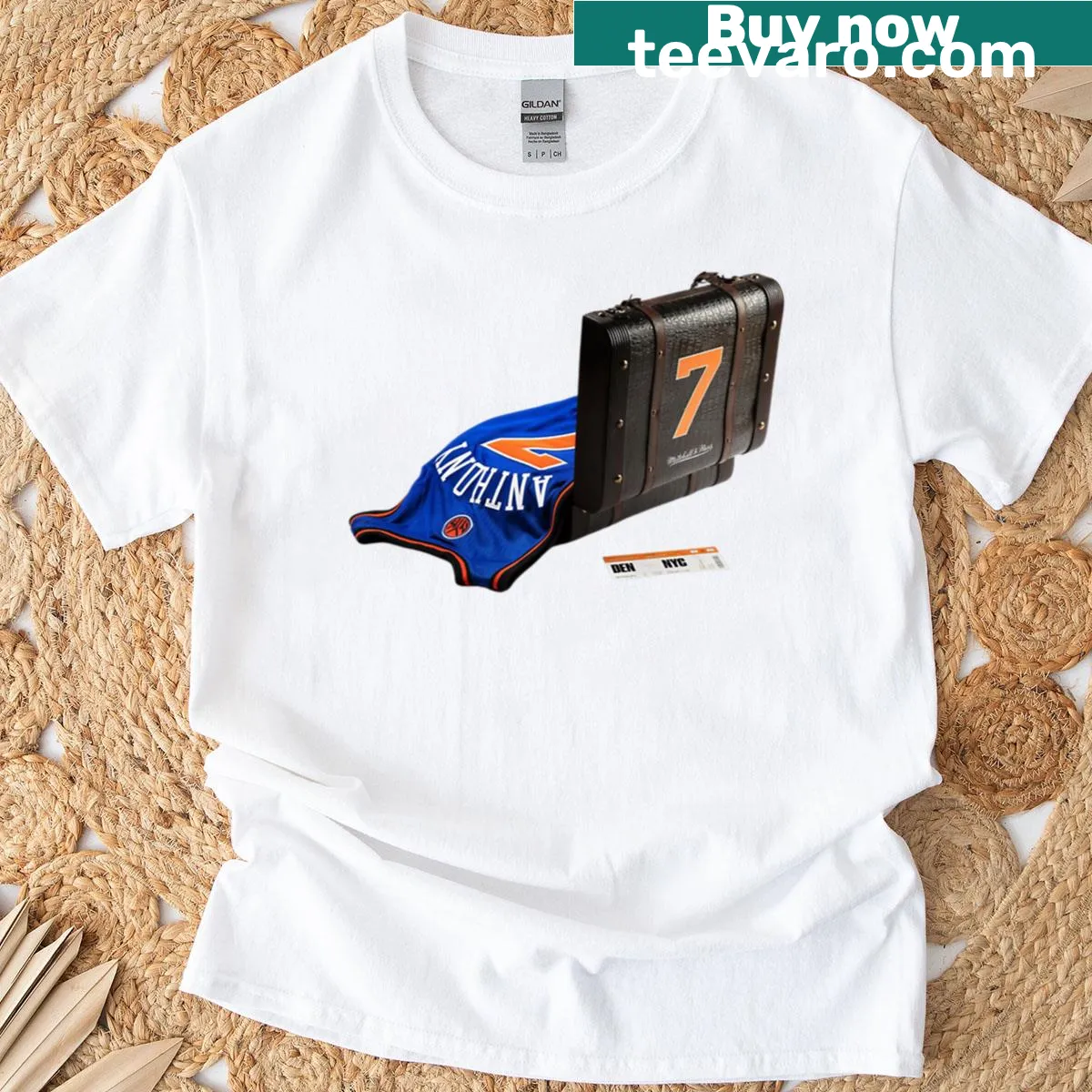 Illustrated Carmelo Anthony Knicks T-shirt showcasing the basketball star — on a men's t-shirt