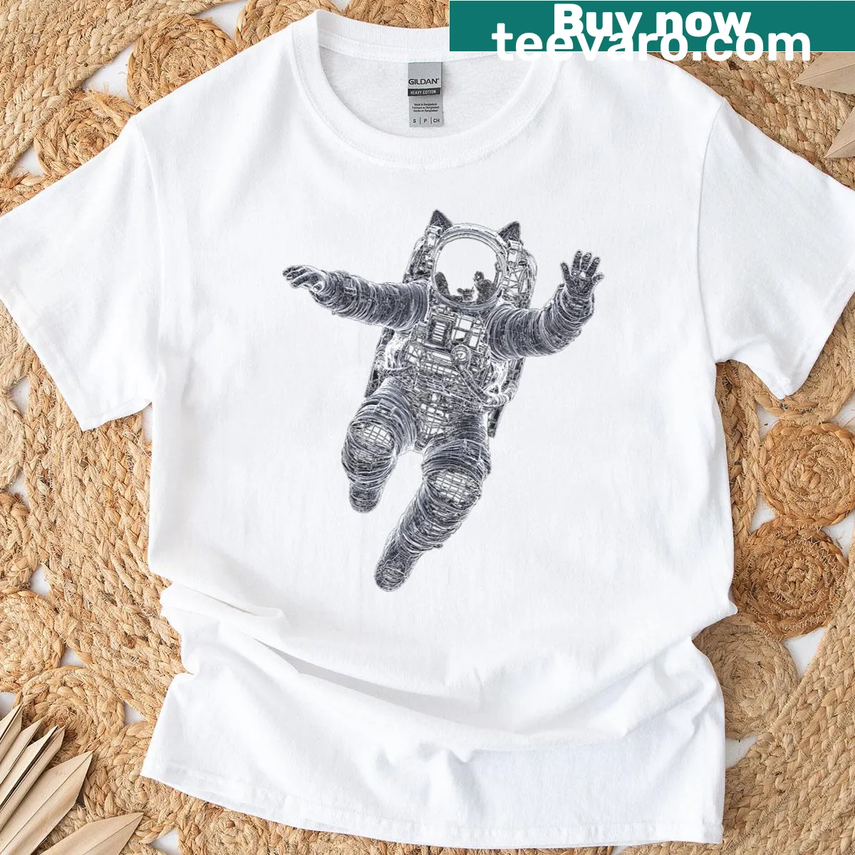 Minimalist artistic cat graphic T-shirt — on a men's t-shirt