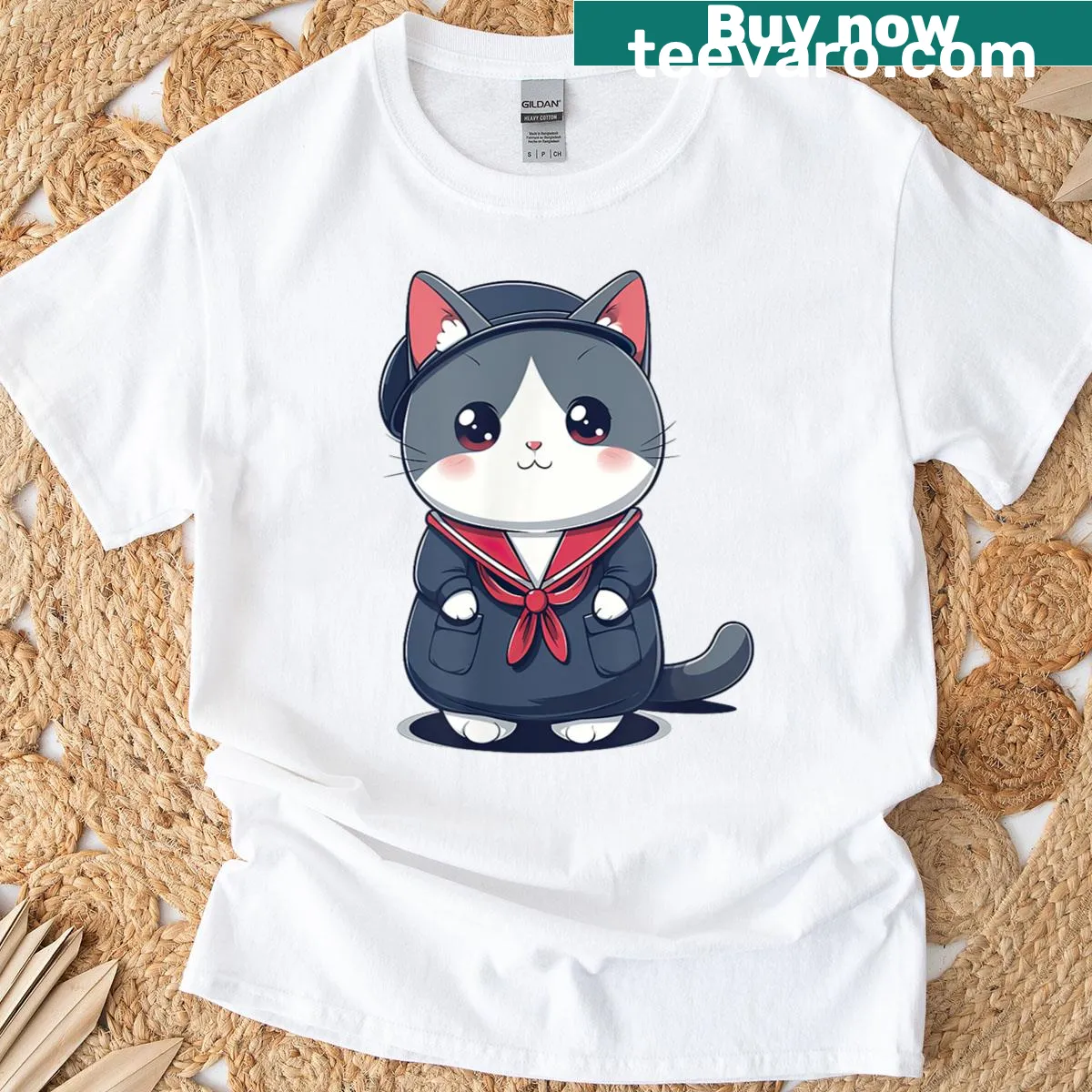 Kawaii anime kitten t-shirt with playful eyes and cute design — on a men's t-shirt