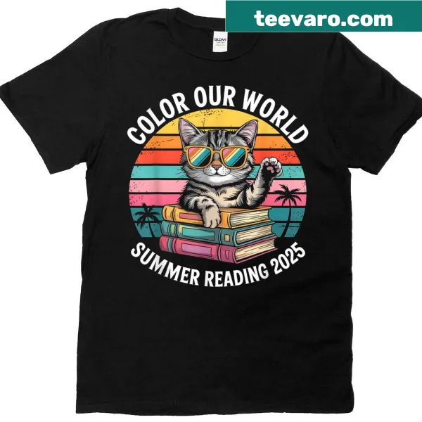Cat-themed t-shirt promoting summer reading