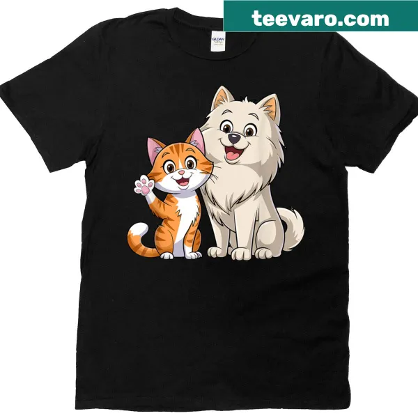 Cute illustration of a cat and dog together in a playful design