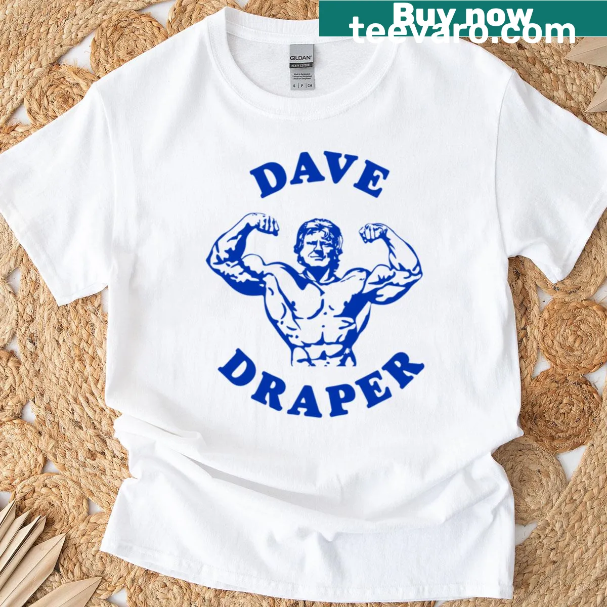 Blue T-shirt honoring bodybuilder Dave Draper — on a men's t-shirt